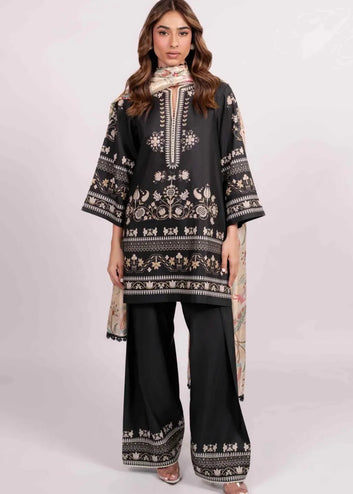 Women’s Black Ethnic Printed Kurta Set with Palazzo & Dupatta HN002