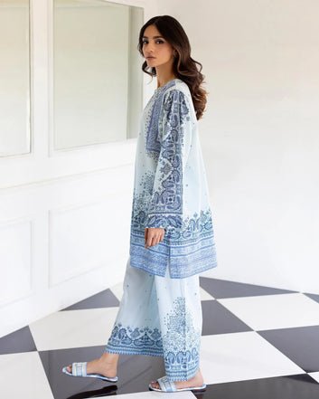 Blue Printed Rayon Co-Ord Set with Straight Kurta and Matching Pant H004